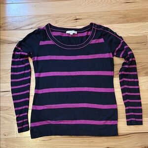 LOFT Navy and Pink Striped Sweater